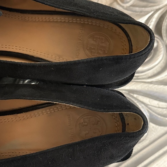 Tory Burch 10.5 Tess Suede Block Heel Black Leather Loafers Pumps - Picture 6 of 11